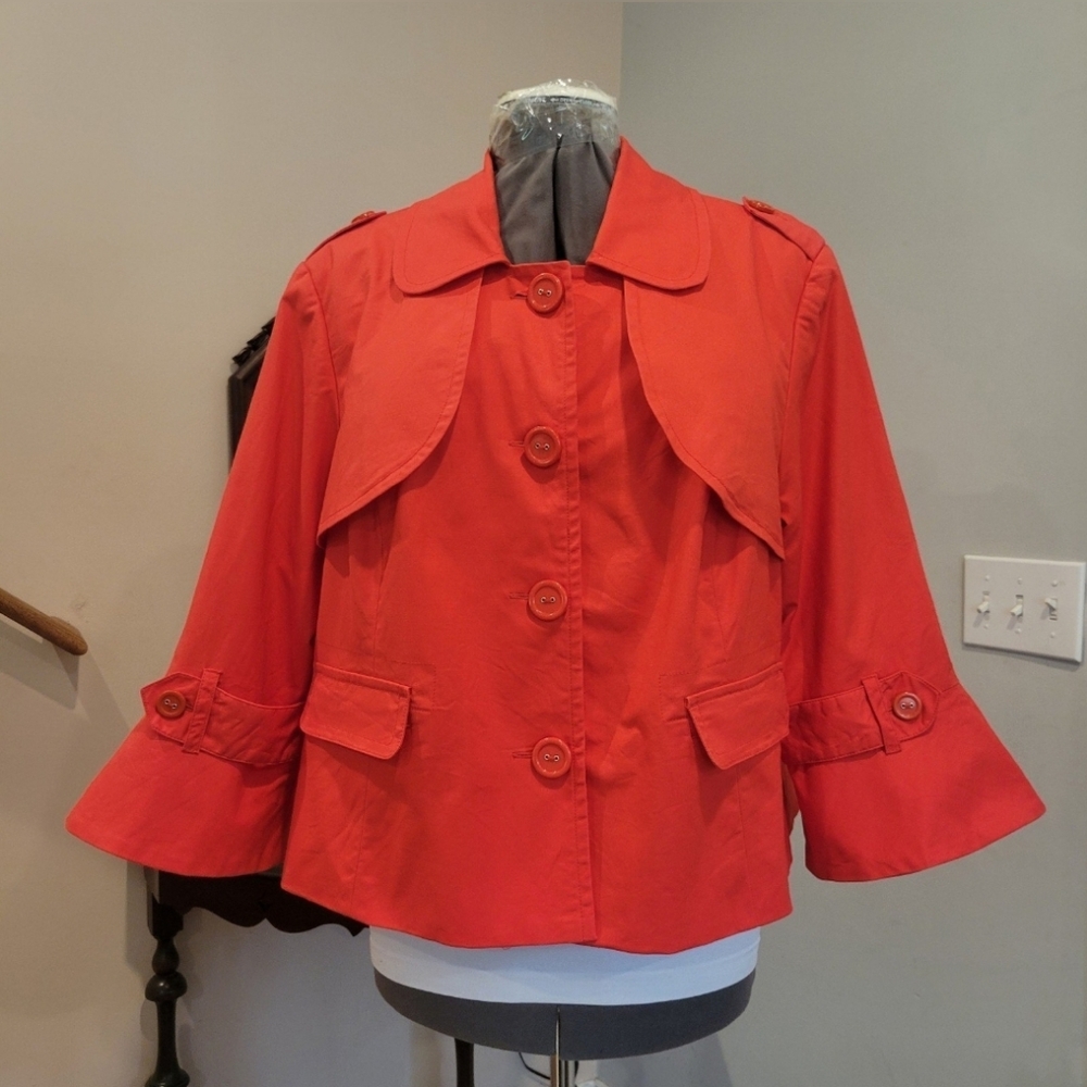 EUC 3X Rafaella Red Cotton Lined 3/4 Bell-Sleeved Jacket